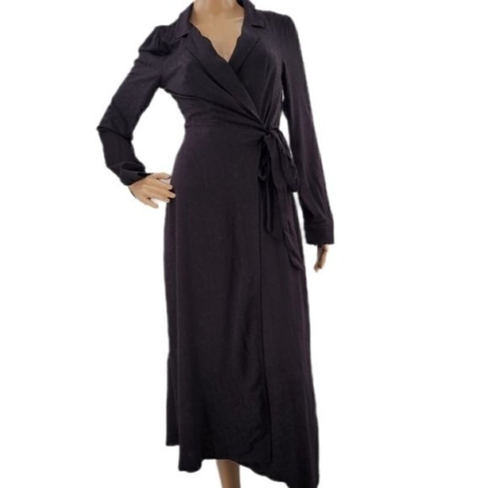 AFRM Kendra Black Leopard Canvas Surplice V-neck Long Dress Size XS